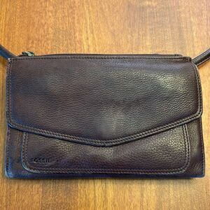 Fossil Travel Trifold Wallet & Purse Crossbody, Brown Pebble Leather